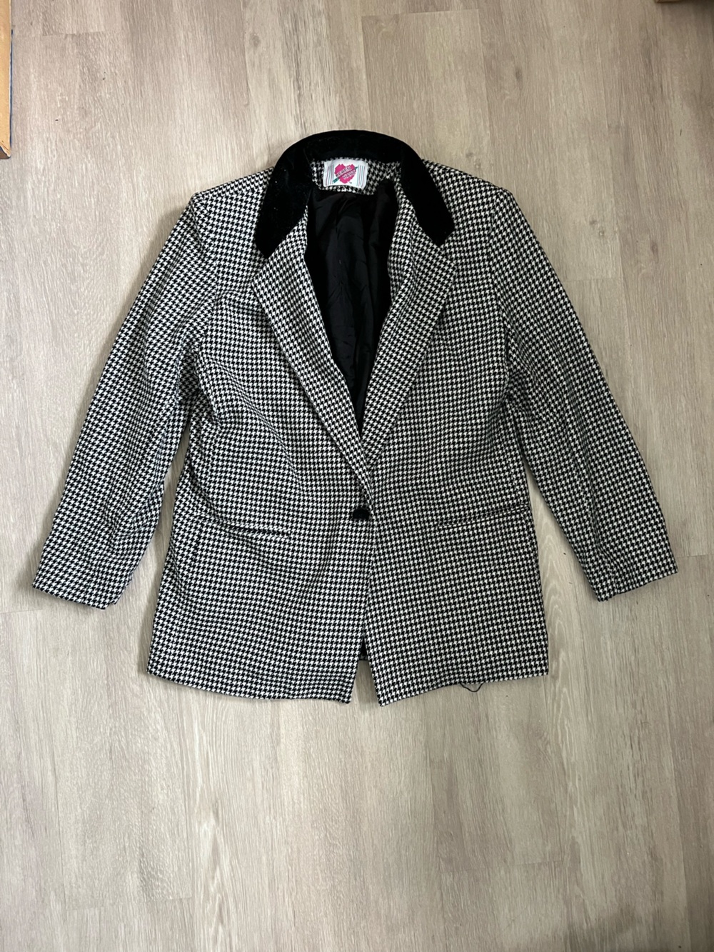 KEREN hart Black and White Houndstooth Blazer 10 Vintage Made in USA